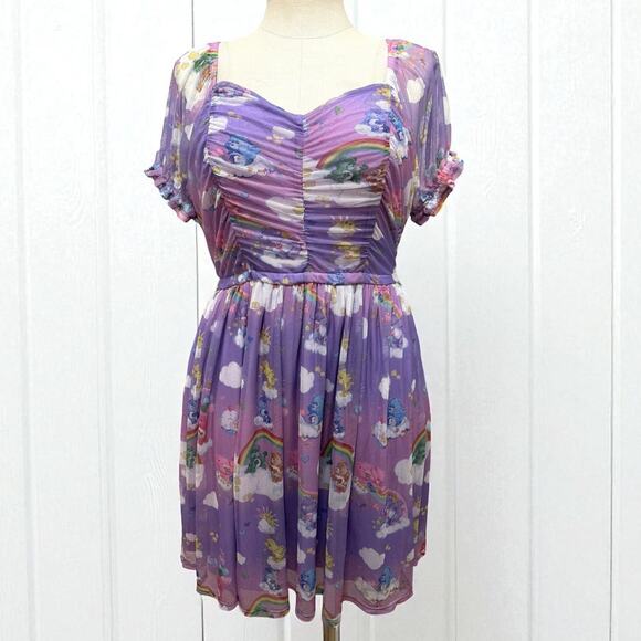 Hot Topic Plus Size 1 Care Bears Rainbow Purple Mesh In Clouds Skater Dress Punk - Picture 4 of 4